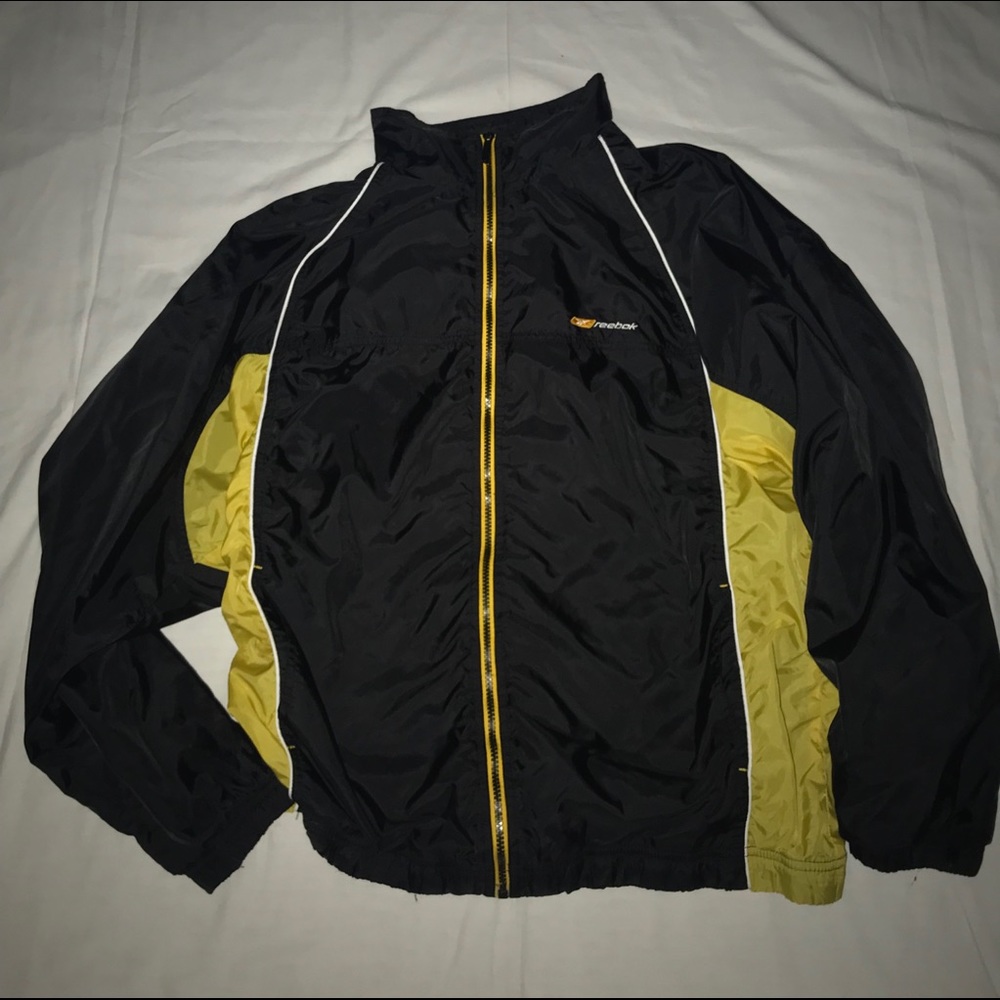 VINTAGE REEBOK BLACK WINDBREAKER JACKET LARGE